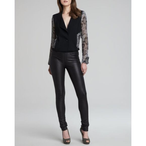HELMUT LANG Womens Pants Size 4 Black Pull On 100% Leather Leggings PLONGE - Picture 2 of 11